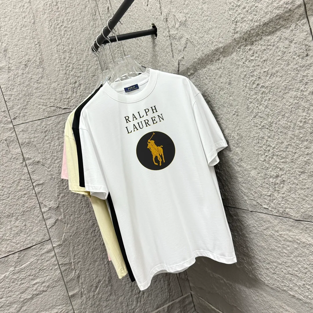 🅿️180 Polo* Ralph Lauren 2025 spring and summer new style Classic letter pony print custom double yarn plain cotton fabric short-sleeved T-shirt for men and women Color: black white Size: S (90-130 pounds) M (120-150 pounds) L (140-165 pounds) XL (160-180 pounds) XXL (180-210 pounds)